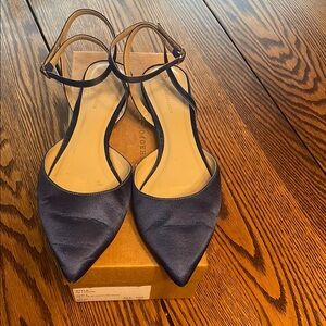 Anthropologie Blue Satin Flats with Pointed Toe